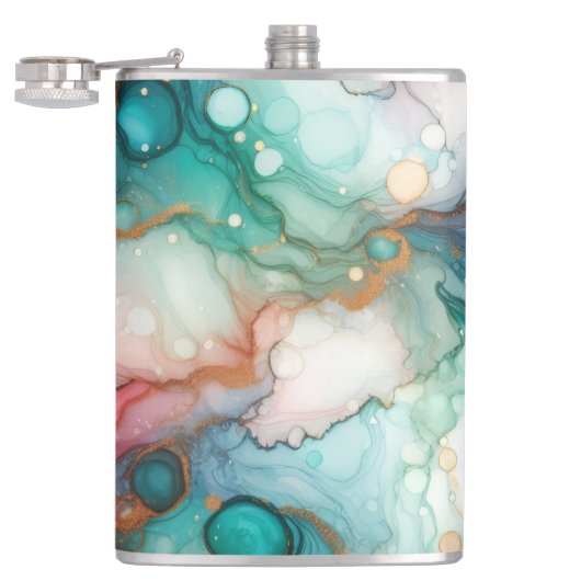Abstract in Pink, Teal, Blue, and Gold フラスク (オープン)