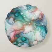 Abstract in Pink, Teal, Blue, and Gold ラウンドクッション (裏面)