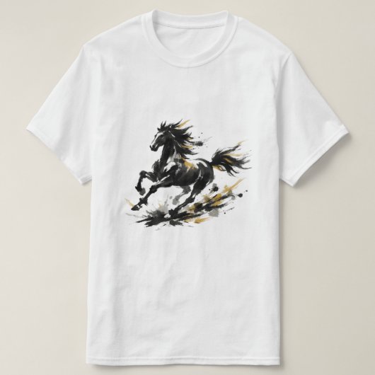 Abstract Ink Wash Galloping Horse Art Tシャツ (デザイン正面)