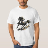 Abstract Ink Wash Galloping Horse Art Tシャツ (正面)
