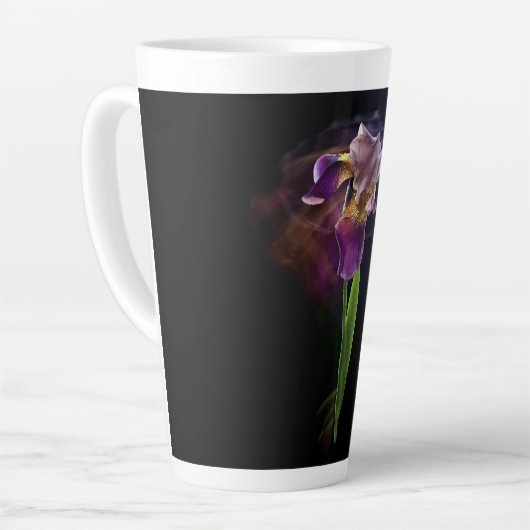 Abstract Iris Flower – Elegant Floral Art カフェラテマグ (左アングル)