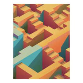 Abstract Isometric Maze Pattern in Cool Tones ポスター