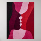 Abstract Kissing Silhouettes in Red & Magenta ポスター (正面)