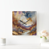 Abstract Landscape Painting Gold Blue Purple スクエア壁時計 (ホーム)