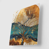 Abstract Landscape Painting Gold Rust Blue スクエア壁時計 (傾斜)