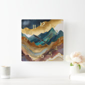 Abstract Landscape Painting Gold Rust Blue スクエア壁時計 (ホーム)