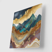 Abstract Landscape Painting Gold Rust Blue スクエア壁時計 (傾斜)