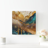 Abstract Landscape Painting Gold Rust Blue スクエア壁時計 (ホーム)