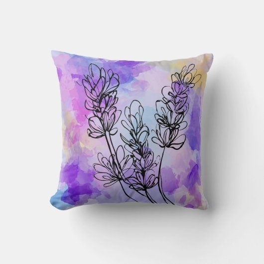 Abstract Lavender Flower Throw Pillow クッション (正面)