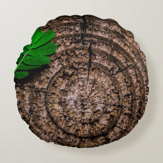 Abstract leaf tree stump green ラウンドクッション (正面)