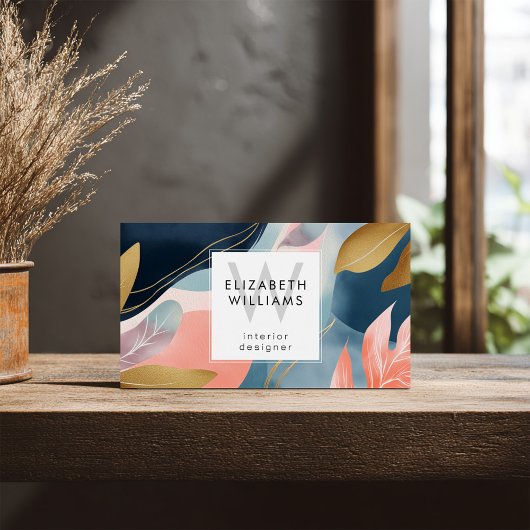 Abstract Leaves Botanicals Monogram Business Cards