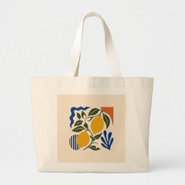 Abstract Lemon Fruit Botanical Pattern Elegant Tot ラージトートバッグ