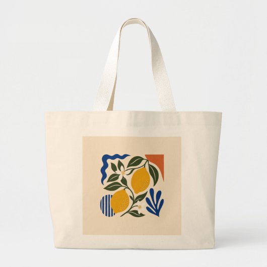 Abstract Lemon Fruit Botanical Pattern Elegant Tot ラージトートバッグ (正面)