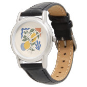 Abstract Lemon Leaves Boho Blue Cream Watch 腕時計 (アングル)
