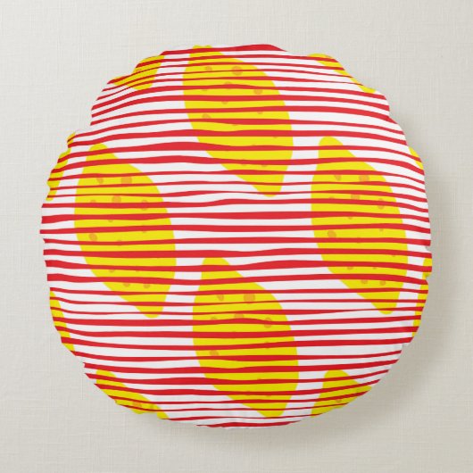 Abstract lemon with leaf seamless pattern. Hand dr ラウンドクッション (正面)