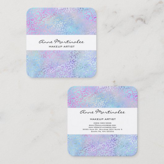 Abstract Leopard Print Pastel Square Business Card スクエア名刺 (正面/裏面)
