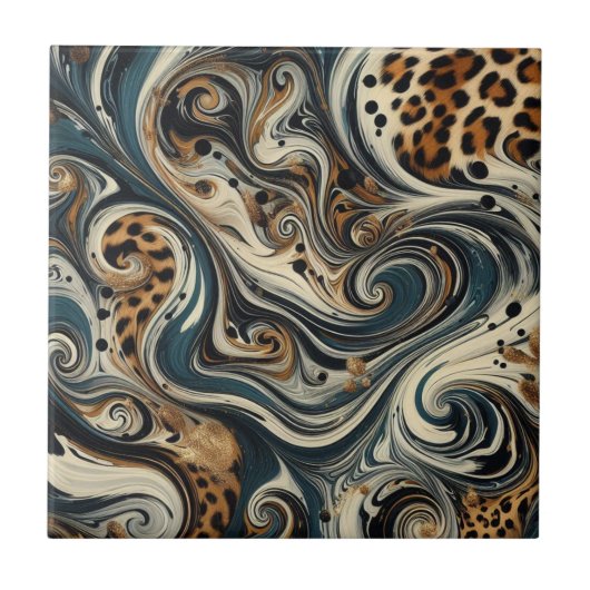 Abstract Leopard Print Swirl タイル (正面)
