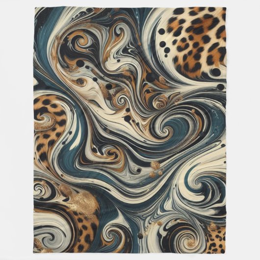 Abstract Leopard Print Swirl フリースブランケット (正面)