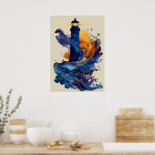 Abstract Lighthouse Liquid Art Coastal Color Flow  ポスター (キッチン)