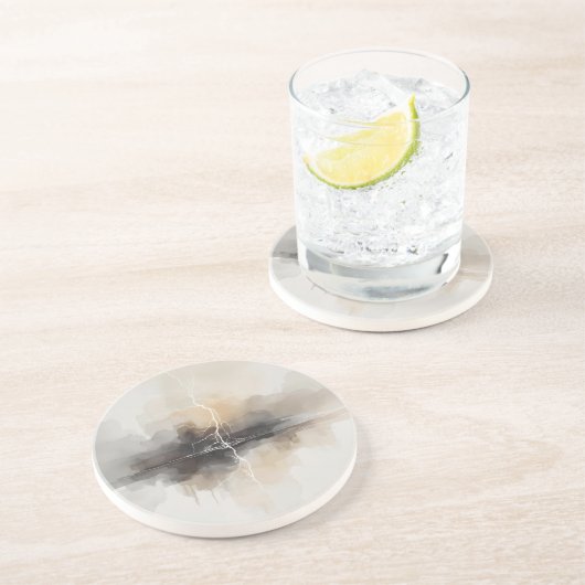 Abstract Lightning in Neutrals Print コースター (側面)