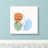 Abstract Line Art Face with Botanical Flair キャンバスプリント (インサイチュ (ウッドフロア))