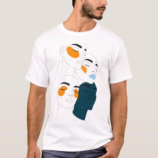Abstract Line Art Print, Four Overlapping Faces Tシャツ (正面)