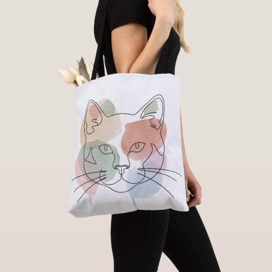 Abstract Line Art Watercolor Cat Lover Gift  トートバッグ (クローズアップ)