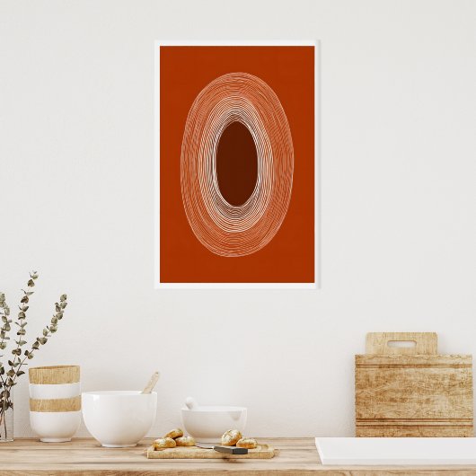 Abstract Line Drawing Poster, Oval Shape, Warm ポスター (キッチン)