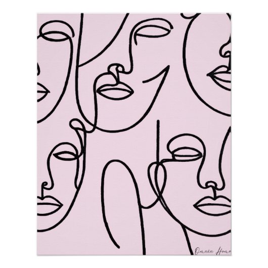 Abstract Line Faces Wall Art ポスター (正面)