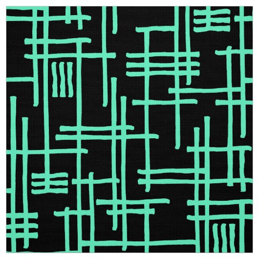 Abstract Lines 120923 - ターコイズ on ブラック ファブリック (見本)