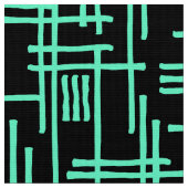Abstract Lines 120923 - ターコイズ on ブラック ファブリック (クローズアップ)
