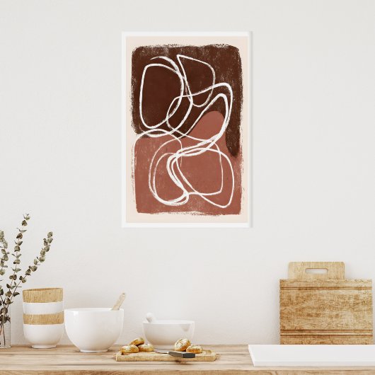 Abstract Linework Print Overlapping Organic Shapes ポスター (キッチン)