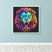 Abstract Lion Canvas – Modern Wildlife Artwork キャンバスプリント (インサイチュ (ウッドフロア))