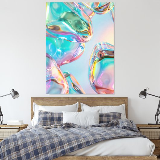 Abstract Liquid Chrome Stretched Canvas Print キャンバスプリント (インサイチュ (寝室))