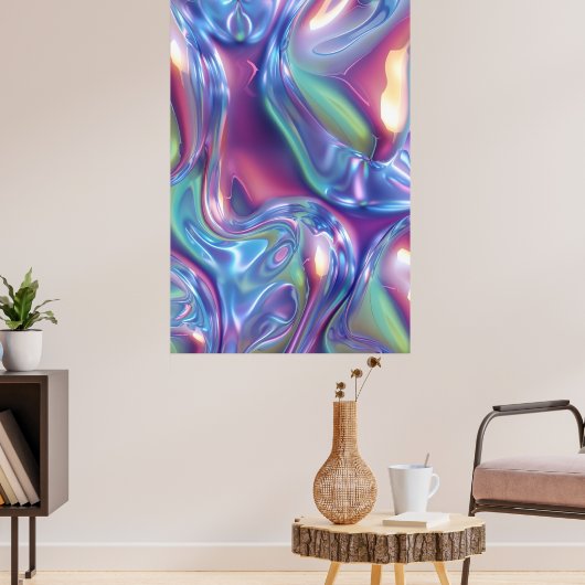 Abstract Liquid Chrome Stretched Canvas Print ポスター (リビング3)