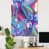 Abstract Liquid Chrome Stretched Canvas Print ポスター (ホームオフィス)