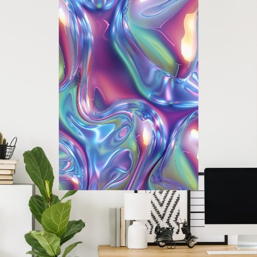 Abstract Liquid Chrome Stretched Canvas Print ポスター (ホームオフィス)