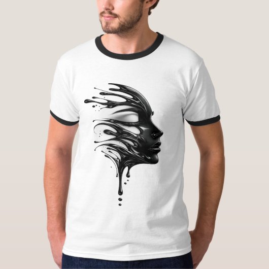 Abstract Liquid Face Art Graphic T-Shirt Tシャツ (正面)