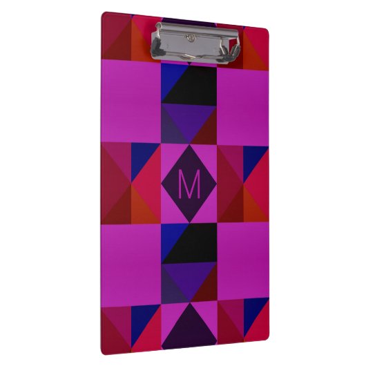 Abstract Magenta Geometric Pattern Monogram クリップボード (右)