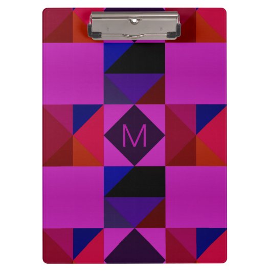 Abstract Magenta Geometric Pattern Monogram クリップボード (正面)