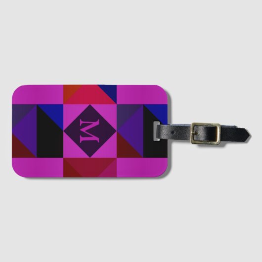 Abstract Magenta Geometric Pattern Monogram ラゲッジタグ (正面横)