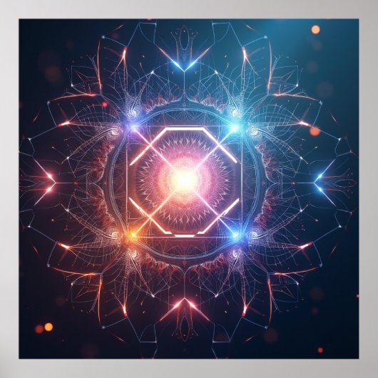 Abstract Mandala : Iridescent Geometric Poster ポスター (正面)