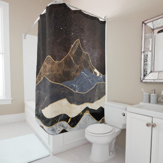 Abstract Marble Mountains Under Starry Sky シャワーカーテン (インサイチュ)