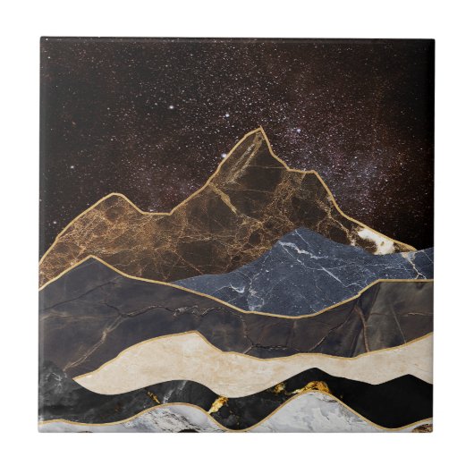 Abstract Marble Mountains Under Starry Sky タイル (正面)
