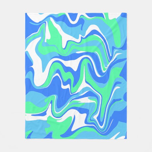 Abstract Marble Swirl Texture - Ocean Tones  フリースブランケット (正面)