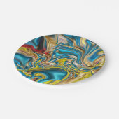 abstract marble swirls yellow teal turquoise blue ペーパープレート (アングル)
