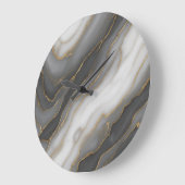 Abstract Marble Wall Clock – Grey, White & Gold De ラージ壁時計 (傾斜)