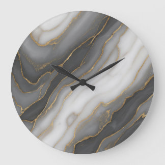 Abstract Marble Wall Clock – Grey, White & Gold De ラージ壁時計