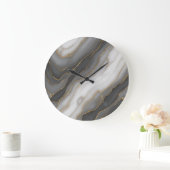 Abstract Marble Wall Clock – Grey, White & Gold De ラージ壁時計 (ホーム)
