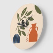 Abstract Mediterranean Olive Branch Vase Clock ラージ壁時計 (傾斜)
